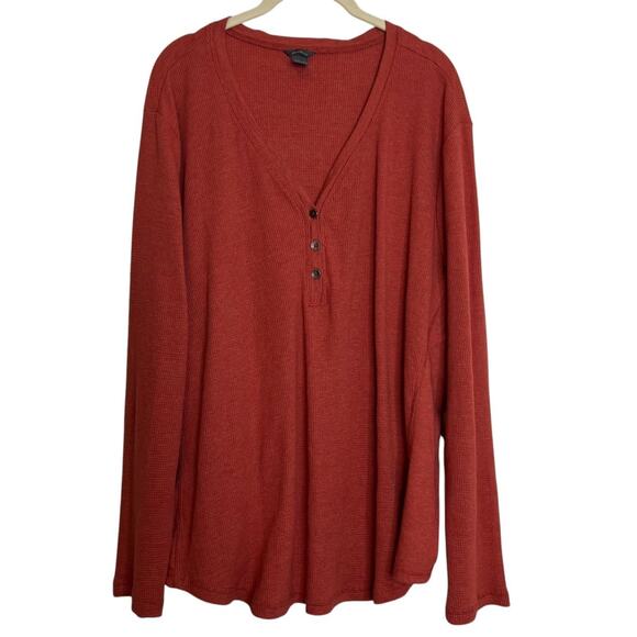 Eddie Bauer Women’s Thermal Knit Top 3X Rust Henley Long Sleeve Waffle Knit - Picture 1 of 5
